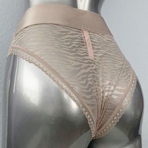 Victorias Secret Nwt Champagne Zebra Sheer Lace High Leg Cheeky Panty
